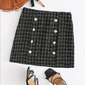 Plaid Double Breasted Tweed Skirt